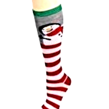 Funky Red Stripes SNOWMAN LONG KNEE SOCKS Christmas Holiday Novelty Wome... - $4.72