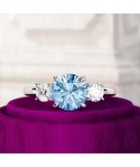 1.50 Carat Fancy Vivid Blue Round Lab Grown Three Stone Diamond Engageme... - $2,340.30