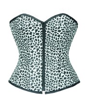 Leopard Print White Faux Leather Gothic Steampunk Overbust Corset Waist Training - £45.69 GBP