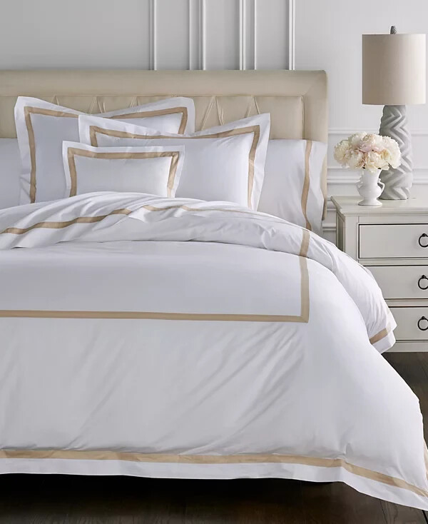 Sferra Estate White Queen Duvet Sand Applique Stripe Cotton Percale Ital... - $209.00