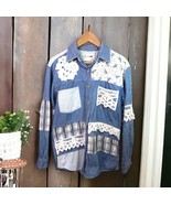 Vtg Women&#39;s Med/Lg Denim Lace Patchwork Shirt By C Junction Western Boho... - $18.69