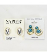 Estate Jewelry Clip Earrings 2 Sets Sliver Oval and Turquoise Diamond  U... - $8.81