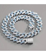 Hip Hop Miami Blue Iced Bling CZ Silver Plated Cuban Link Chain Necklace... - $381.85 MXN
