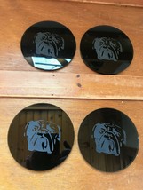 Estate Lot of 4 Etched BULLDOG Dog Round Black Glass Coasters – 3 and 7/8th’s in - £11.90 GBP