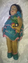 Antique Cloth Painted Face 9 Inch Doll Hair Buns 1920&#39;s? Indain? - £70.81 GBP