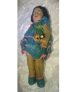 Antique Cloth Painted Face 9 Inch Doll Hair Buns 1920&#39;s? Indain? - £70.81 GBP