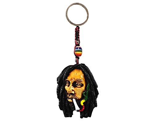 Primary image for Rasta Smoke Bob Reggae Man 3D Figurine Keychain Multicolored Macramé Metal Ring 