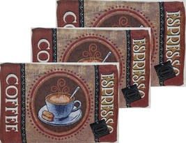 Set of 3 Same Tapestry Kitchen Placemats (13&quot;x19&quot;) HOT ESPRESSO COFFEE C... - £13.22 GBP