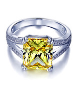 Sterling Silver Radiant Cut Ring with  6 Carat Yellow Created Diamond - $69.00