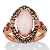 Womens Rose Gold Pink Marquise Cat&#39;s Eye Black Marcasite Ring Size 6 7 8 9 10 - £94.80 GBP