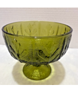 Mid Century Modern Green Glass Pedestal  Centerpiece~Vase~Oak Leaf~Textu... - €40,62 EUR