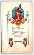 Halloween Postcard Little Girl Witch Owls JOL Pumpkins Candle Bergman E Von H - $72.20