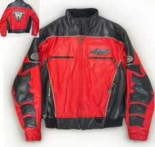 Arctic Cat Leather Snowmobile Jacket Mens Large Red Black Insulated Arcticwear - $391.02