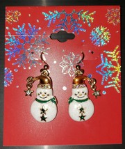 Christmas Holiday Winter Snowman Goldtone Fishhook Earrings - New - £8.98 GBP