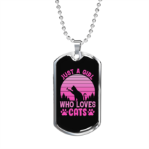 Girl Loves Cat Pink Necklace Stainless Steel or 18k Gold Dog Tag 24" Chain - £37.92 GBP+