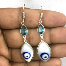 925 Argent Chats Eye Topaze Bleu Argent / Or/Rose Plaqué Beau Earringsgift - £31.99 GBP+