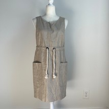 Anthropologie Maeve Nautical Flaxen Linen Dress Natural Khaki Gold Shimmer - $29.99