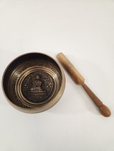 Tibetan Brass Singing Bowl Seated Buddha Meditation Mantra 4&quot; Small - £38.04 GBP