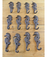 12 Cast Iron SEAHORSE Coat Hooks Hat Hook Rack Towel Nautical Beach Rust... - $63.22 CAD