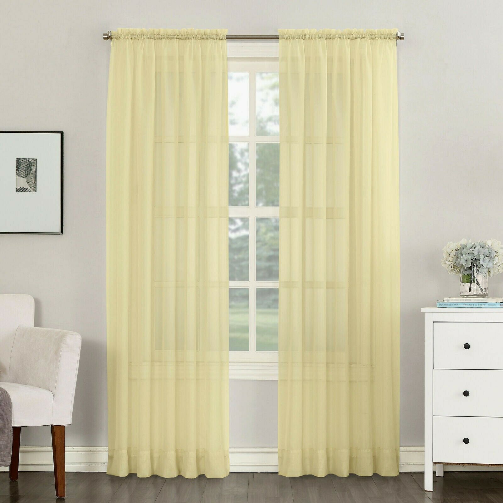 No. 918 Juliette Voile Sheer Rod Pocket Curtain Panel Yellow 59" x 84" - $12.38