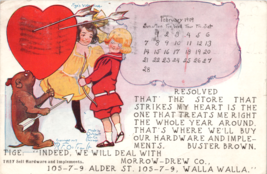 Buster Brown Tige February 1909 Calendar Postcard R.F. Outcault Morrow-Drew Co. - £31.31 GBP
