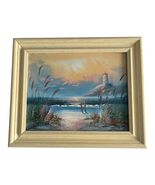 Vintage B. Nelson Lighthouse Seascape Oil Painting on Canvas Framed 10x13 - $40.50