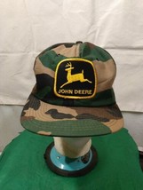 Vintage JOHN DEERE Camo Patch Trucker SnapBack Hat USA - £39.22 GBP