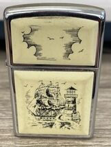 ZIPPO VINTAGE COLLECTIBLE LIGHTER SLIM SCRIMSHAW SHIP AND LIGHTHOUSE  . ... - $58.41