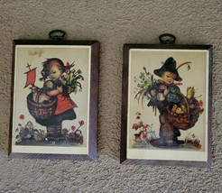 Set of Vintage Hummel Prints Wood Lacquered Wall Plaques - boy &amp; girl -6... - £18.44 GBP