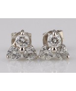 14k White Gold 0.90 carat Three Diamond Cluster Stud Earrings Gorgeous G... - £1,078.99 GBP