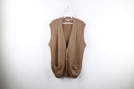 Vtg 90s Streetwear Mens Large Blank Silk Chunky Cable Knit Cardigan Sweater Vest - £79.09 GBP