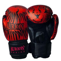 Longlasting Faux Leather Boxing Gloves - (Red/Black Lion, 12oz, 1pair) for Men a - £35.79 GBP