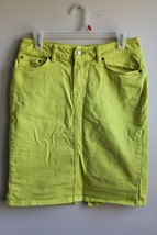Garnet Hill 8 Chartreuse Yellow Denim Stretch 5-Pocket Pencil Skirt 25335 - $18.24