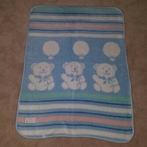 VTG Blue Baby Blanket Lovey Welcome Home Teddy Bear Santonja Acrylic Blend - £47.44 GBP