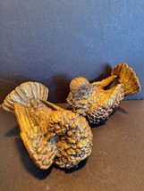 Vintage pair of love birds dove/pigeon Resin Figurines Goldtone Felt Bot... - $15.84