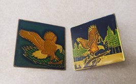 Vintage Flying Eagle Natural Forest Scene Square Lapel Hat Pin Lot of 2 Pins - £15.34 GBP