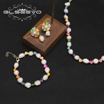 Colorful Heart-Shaped Petals Natural Freshwater Pearls Earrings Bracelet Necklac - £71.30 GBP