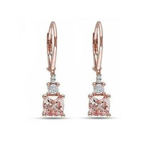 2.20 CT Coussin &amp; Rond Marron Zircone 14K Plaqué or Rose Boucles D&#39;Oreilles - £118.73 GBP