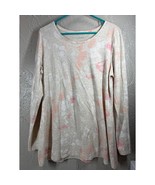 J Jill Top Womens Beige Pink Floral Pure Jill Print Long Sleeve Stretch ... - €21,36 EUR