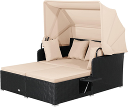 Moccha Outdoor Daybed with Retractable Canopy, Wicker Cabana with 2 Side... - $448.11