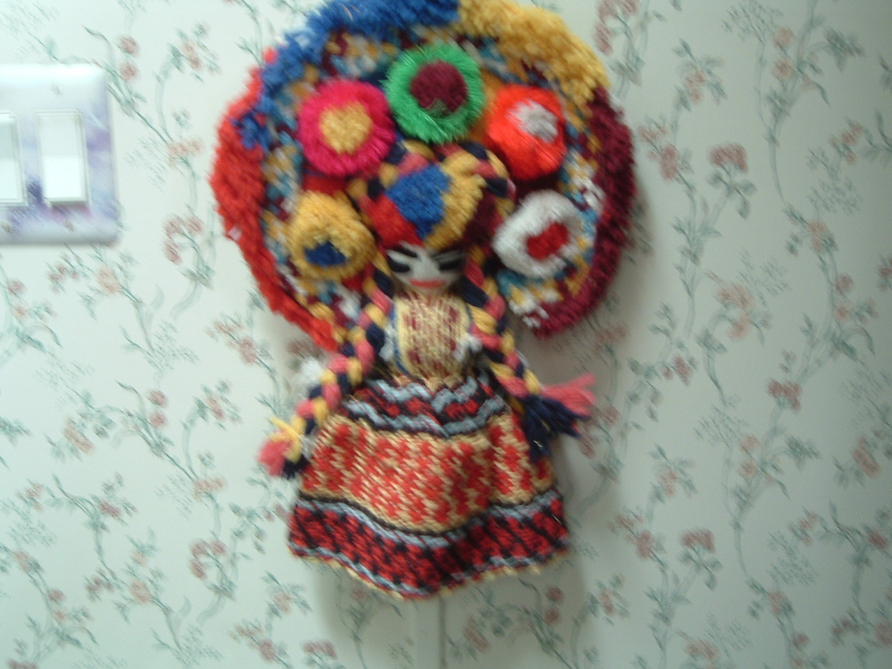 Vintage yarn doll handmade wall hanging vibrant mix of colors  southwest travel  Item image 4