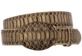 Western Cowboy Belt Rustic Sand Snake Pattern Leather Removable Rodeo Buckle - £23.96 GBP