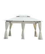 13x10 Patio Gazebo Tent: Ventilated Double Roof, Detachable Curtains, Beige - $497.97 CAD