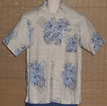 Marc Edwards Hawaiian Shirt Tan Blue Flowers Size Medium - £18.33 GBP