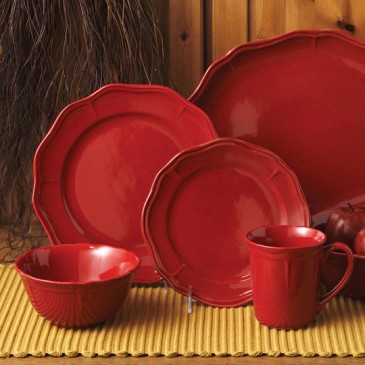 Vintage Red  Fluted 16 Piece Dinnerware Set For 4 - $350.00