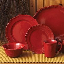 Vintage Red  Fluted 16 Piece Dinnerware Set For 4 - £279.77 GBP