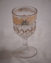 EAPG Elegant Press Glass Flashed Gold Footed Wine Cordial Abstract Designs - $9.89