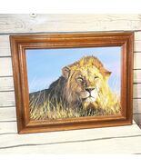 Lion Painting On Canvas Vintage Wildlife Wood Framed  20x 16 1/2 - $75.69