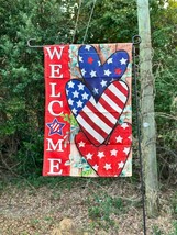 Welcome three heart patriotic 12x17 garden flag - £6.85 GBP