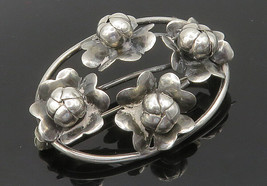 925 Sterling Silver - Vintage Handmade Shiny Floral Motif Brooch Pin - BP6152 - £35.57 GBP